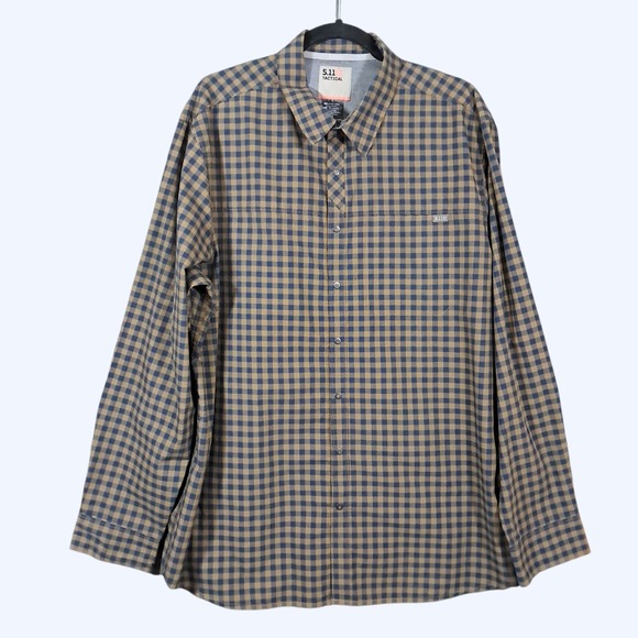 511 Tactical Long Sleeve Shirt Snap Button Up Plaid Echo Mens XL Brown Rapidraw - Picture 1 of 15